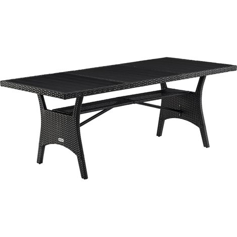 Casaria Poly Rattan Dining WPC Table 190x90x75cm Weather-Resistant Garden Patio Furniture - Black, Brown, Cream, Grey Black (1/5)