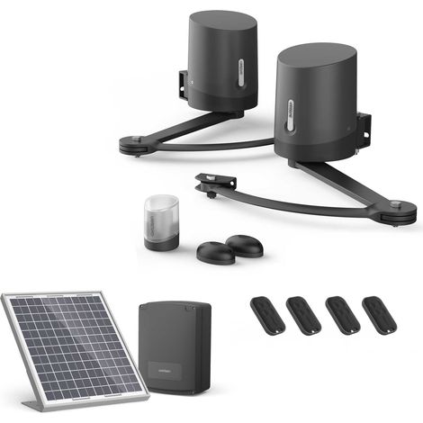 Avidsen – Kit de motorisation solaire pour portail à battants – 2 moteurs 24VDC – Charge max 250kg – Longueur max 2,5m – 2 télécommandes