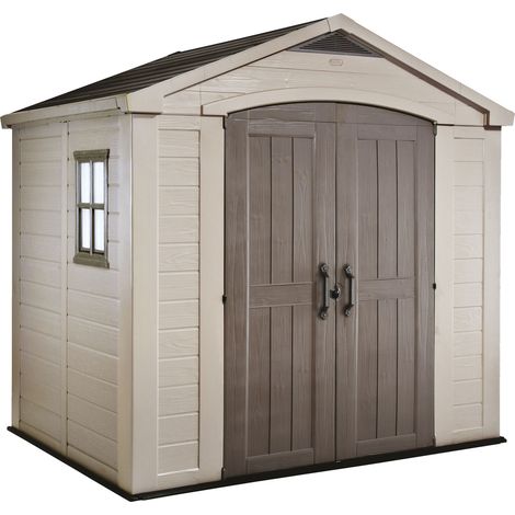Factor 8x6 - Gartenhaus 256,50x243x182 cm 2 Türen zur Werkzeugaufbewahrung Holzoptik-Finish aus beigem Harz