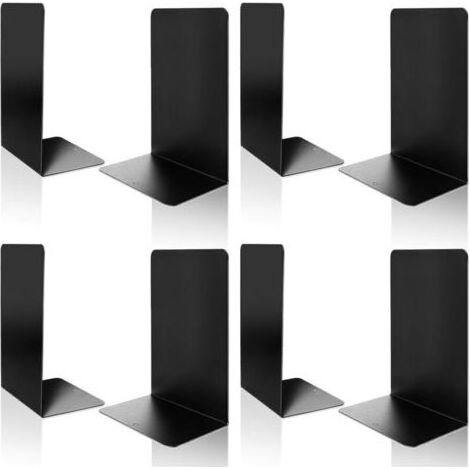 Serre-livres en métal, 4 paires de serre-livres en métal noir robustes pour étagères, décoration de bureau à domicile, serre-livres noirs uniques, supports antidérapants pour enfants (1/4)