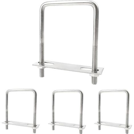 Boulon en U M8 Acier Inoxydable 70 x 110mm - Lot de 4 Pièces avec Écrous et Plaques de Cadre - pour Jardin, Plomberie, Énergie Solaire, Fixation Structurelle (1/5)