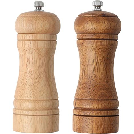 Ensemble De Moulins à Sel Et à Poivre en Bois avec 2 Salières Et Poivrières Manuelles, Rechargeable avec Broyeur en Céramique Abs, Manuel, pour Poivre, Sel Et Piment (1/5)