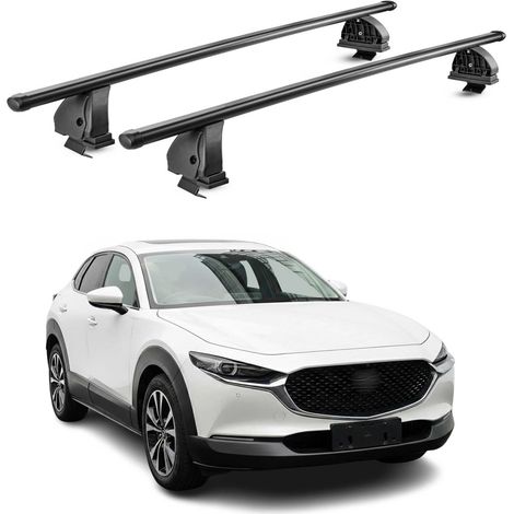 OMAC Barres de toit transversales en acier pour Mazda CX-30 2020-2026 – TÜV / DIN 75302:2019 – Antivol inclus – Rainure en T (accessoires) – Charge max 75 kg – 2 barres – Noir (1/4)