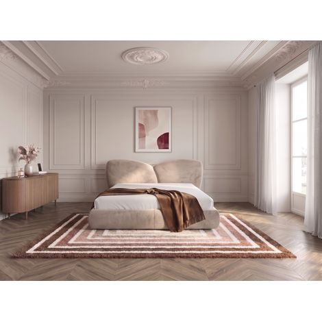 BOBOCHIC - Lit bas DANAE tissu velours lisse 140x190 Beige (1/5)