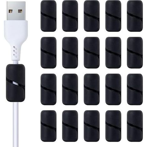 JSSEVN - Cable Clips, Self-Adhesive Cable Holders, Multifunctional Cable Organizers, Silicone Clips for Cable Management, Black, 20 Pieces (1/5)
