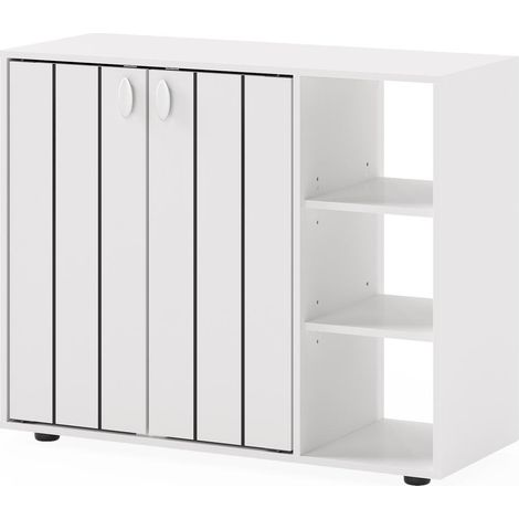 Pour Entrée Ordonnée Rangement Facile Meuble à Chaussures Buffet 3 Niveaux avec Portes Blanc (1/5)