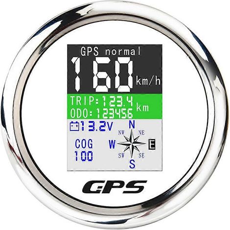 Compteur de vitesse GPS numérique pour bateau, voiture et yacht à moteur, avec antenne GPS, écran TFT étanche, blanc et argent. (1/5)