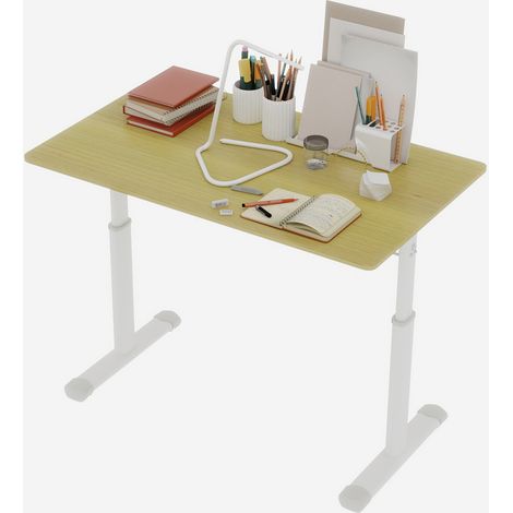 Bureau réglable en hauteur à manivelle pour enfant et adulte, compact, stable à double colonne, en bois et métal, idéal télétravail et étude  CHICFURN (1/5)