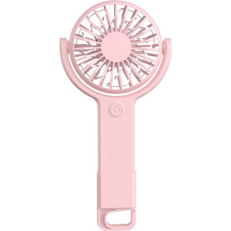 Ventilateur portable rechargeable, climatiseur, petit ventilateur de poche, 5 vitesses, avec crochet pliable, rose (1/5)
