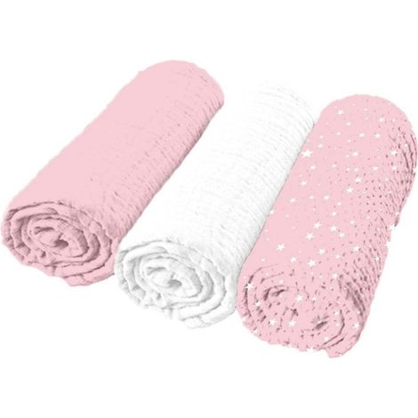 Paris Prix - Lot De 3 Langes Bébé absorbant 70x70cm Rose (1/4)