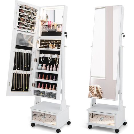 Organiser et Protéger vos Joyaux Armoire à Bijoux 3 en 1 Verrouillable Miroir Pleine Longueur LED Roulettes (1/5)