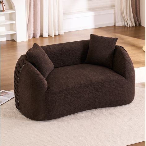 Sofá curvo de 2 plazas en chenilla marrón 155x90x67 cm sin montaje - CHICFURN (1/5)