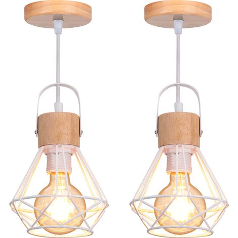 2PCS Plafones Retro Lámparas De Colgar Vintage Plafones De Interior Moderna Interiores Blanco Lámparas De Colgar De Madera De Metal