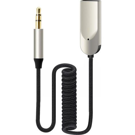 Adaptateur Aux Bluetooth 5.4 avec câble tressé de 80 cm, streaming de musique sans fil et appels mains libres pour voiture, systèmes stéréo domestiques, haut-parleurs, amplificateurs et systèmes audio (1/5)