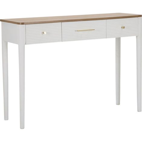 Console en Bois 3 Tiroirs "Matera" 107cm Blanc & Naturel