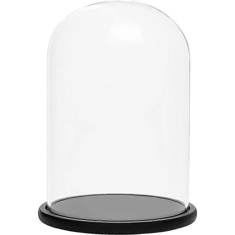 Cloche décorative en verre transparent avec socle en bois noir de 20 cm et couvercle en bois, idéale pour l'éclairage, la décoration de table et les antiquités. (1/5)