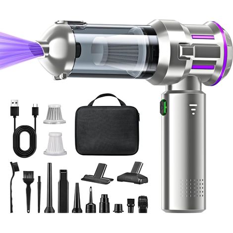 Aspirateur à Main 4 en 1, 28000PA Aspirateur Voiture Puissant sans Fil, 3 Vitesses 220 000 TR/Min, Moteur sans Balai, Vidage 1 Touche, Sac EVA, pour la Voiture/la Maison/Les Poils d'animaux (1/5)