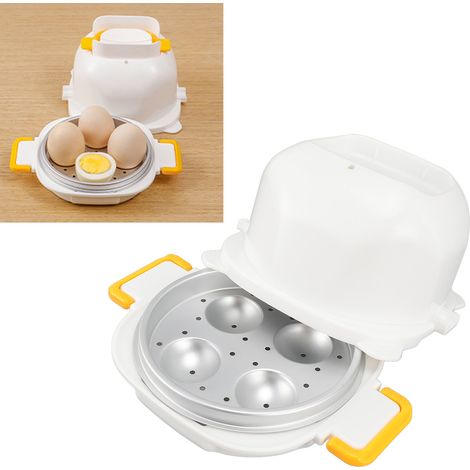 Cocedor de huevos para microondas – 4 compartimentos – Doble función: cocción al vapor y corte – PP y aluminio – 360 g – 18,3 cm – Juego de 5 piezas (1/5)