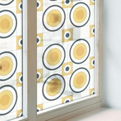 Klebefolie 50x116 cm Selbstklebend Milchglas Dekorfolie Dekorativ Sichtschutz Fenster Folie für Badezimmer Schlafzimmer PVC Blickdicht Retro-Kreise