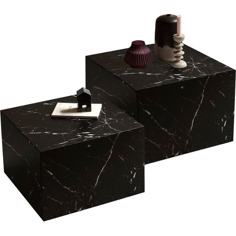 Lot de 2 tables basses de salon aspect marbre, design cube moderne, 58 x 58 cm et 50 x 50 cm - PANGIVO (1/3)
