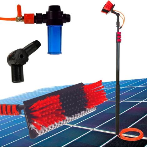 Brosse de Nettoyage télescopique jusqu'à 7 m, alimentée par l'eau, Brosse de Nettoyage de gouttière, toiture, Nettoyage des Panneaux solaires (Brosse télescopique de 7 mètres) (1/2)