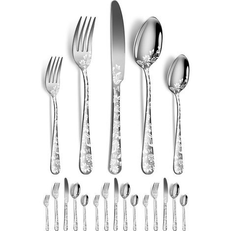 Printed cutlery set, Western-style stainless steel cutlery, including 4 table knives + 4 table spoons + 4 table forks + 4 teaspoons + 4 tea forks (1/5)