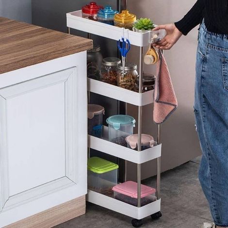 TrAdE Shop Traesio - Carrello Salvaspazio Carrellino Slim Cucina Bagno Ripostiglio 3 Ripiani 4 Ruote - (1/3)