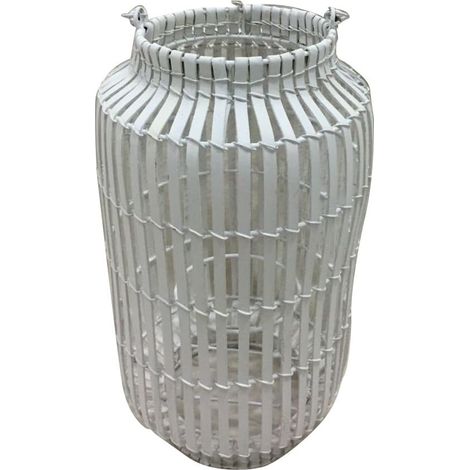 King Home LANTERNA BAMBOO WHITE C/BICCHIERE 20x54h cm (1/4)