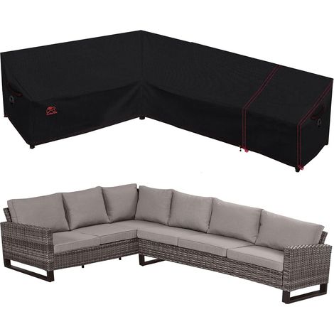 Housse de canapé de jardin forme de L - Imperméable - Pour canapé d'angle - Noir - 228 cm + 300 cm (droite) (1/5)