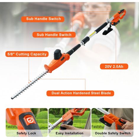 Taille-haie sans fil 20V avec perche télescopique et lame 18 pouces (1/5)