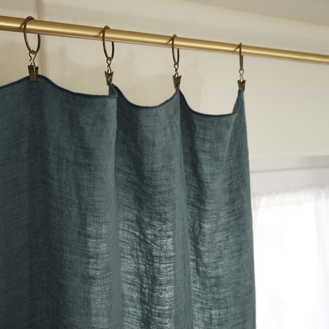 Lot de 2 rideaux ajustables + 8 anneaux pince "Soline" 140 x 270 cm Lin lavé - Soline Ardoise - Soline Ardoise - 2 Panneaux ajustable 140 x 270 cm