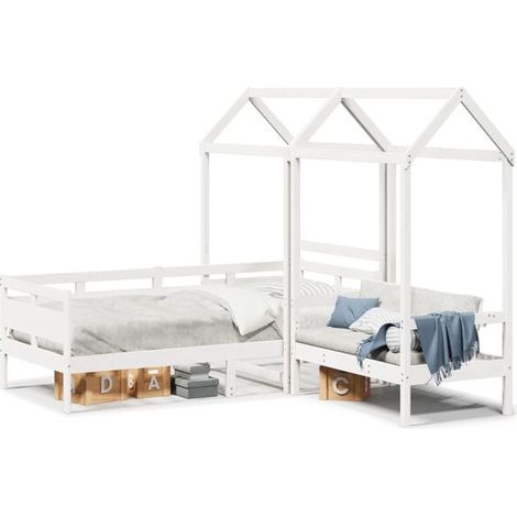 Ensemble canapé-lit et banquette blancs avec baldaquin, matelas non inclus. (1/5)