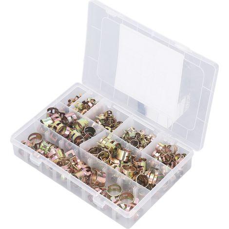 Assortiment de 160 colliers de serrage à ressort pour tuyaux, 8 types différents, de 6 à 17 mm, pour la fixation.