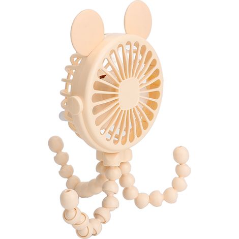 Ventilateur trépied flexible rond à 3 vitesses de ventilation avec veilleuse LED portable pour poussette ou bureau (jaune) (1/5)