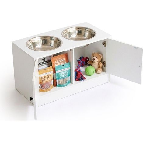 Stazione di alimentazione rialzata per cani con contenitore, bianca, grande (1/5)