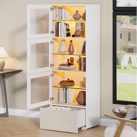 MEUBLIV Vitrina 60x40x173 cm blanca – 3 puertas, LED, 1 cajón, frontal brillante (1/5)