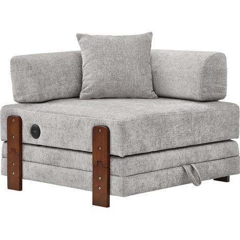ELVMI Divano letto convertibile 2 in 1 con funzione letto, porte USB e Type C, vano contenitore, tessuto grigio chiaro (1/5)