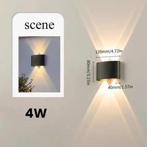 (Blanc chaud - 4 W, sans capteur) Applique murale LED extérieure étanche IP66, lampe murale intérieure minimaliste et créative pour chambre à coucher (1/5)