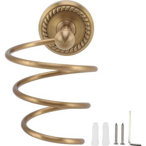 Soporte de pared de latón antiguo para secador de pelo, soporte de pared retro para secador de pelo, soporte colgante en espiral con acabado bronce