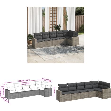 6-tlg. Garten-Sofagarnitur mit Kissen Grau Poly Rattan - Gartensofas - Outdoor Möbel - Gartenmöbel Set - Rattan Sofa - Polyethylen Furniture - Home & Living (1/3)