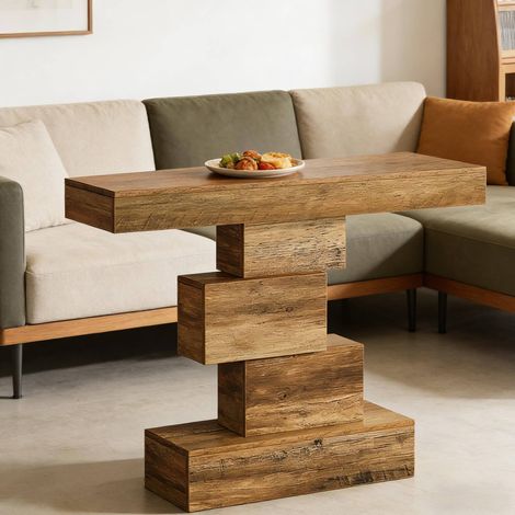Tavolo consolle moderno in truciolare E1, finitura marrone chiaro, 108 x 30 x 80 cm, OKWISH (1/5)