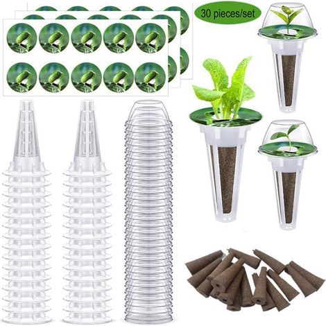 Kit De Culture Hydroponique - Panier À Plantes - Éponge De Germination - Dôme De Croissance - Étiquettes Pour Semis - 30 Pièces (1/5)
