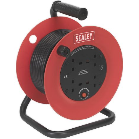 Sealey 25m Heavy-Duty Cable Reel with Thermal Trip 4 x 230V CR25/1.5