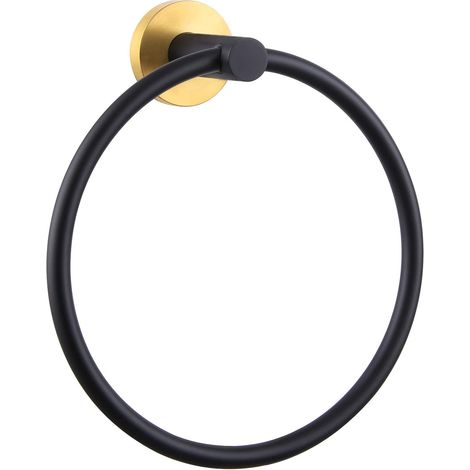 Anillo para toallas negro y dorado, toallero giratorio de acero inoxidable de un solo ángulo, soporte para toallas de baño montado en la pared (1/4)