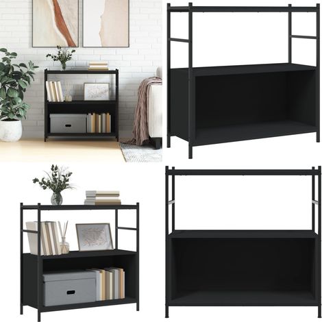 Bibliothèque noir 80x30x78,5 cm bois d'ingénierie et fer - Bibliothèque Industrielle - Étagère Murale - Meuble Rangement - Bibliothèque Noire - Bibliothéque Moderne - Home & Living (1/5)
