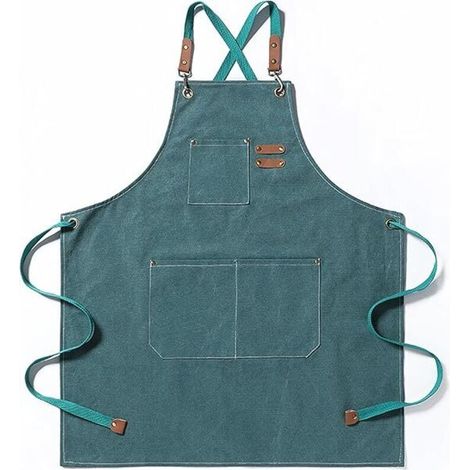 Tablier de cuisine/jardinage en toile de coton avec grandes poches pour hommes et femmes, tablier de cuisine robuste et ajustable – Vert (1/5)