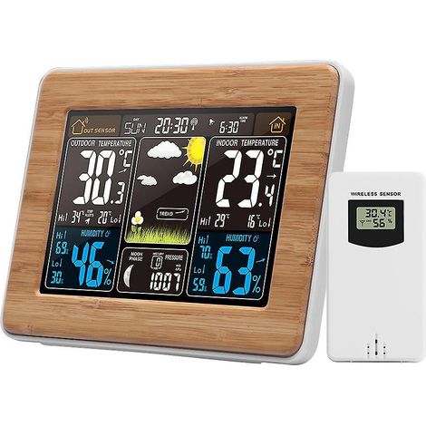 Farbige Wetterstation für drinnen und draußen, kabellos, mit Temperatur-, Feuchtigkeits-, Barometer-, Thermometer- und Hygrometer-Funktion
