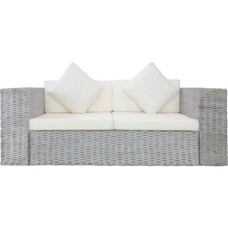 Divano 2 posti per soggiorno interno casa con cuscini in rattan naturale grigio 020019624
