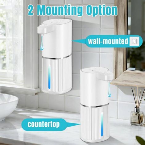 Distributeur savon liquide automatique mural 380ml, IPX5, rechargeable USB-C, pour cuisine/salle de bain (A). Corvina (1/5)