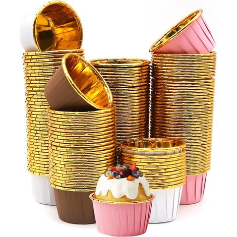 150 Pièces Mini Caissettes Cupcake Caissettes de Pâtisserie Résistant à L'huile Papier Muffin Cuisson pour Fêtes D'anniversaire Décorations de Mariage(or Café/or Blanc/or Rose)